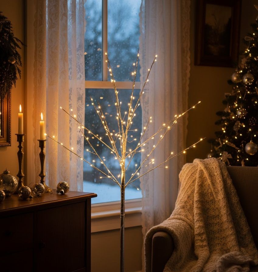 Dekorace stříbrný svítící stromeček Tree Bare Led M - 56*56*100 cm