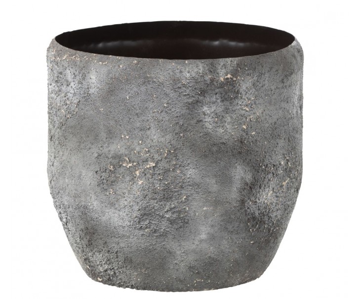 Šedý veliký kovový obal na květináč Rough - Ø 40*37 cm J-Line by Jolipa