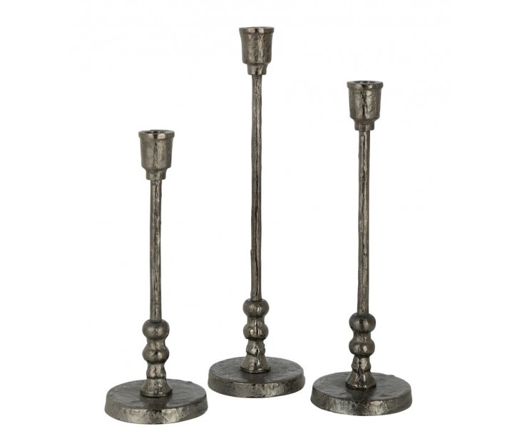 Set 3ks granitový antik kovový svícen na úzkou svíčku Becca - Ø 10*40 cm J-Line by Jolipa