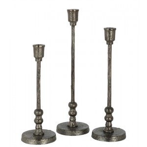 Set 3ks granitový antik kovový svícen na úzkou svíčku Becca - Ø 10*40 cm
