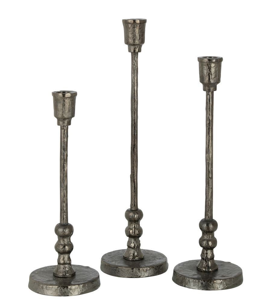 Set 3ks granitový antik kovový svícen na úzkou svíčku Becca - Ø 10*40 cm