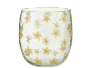 Skleněný veliký svícen / váza se žlutými květy Hurricane - Ø 19*20 cm