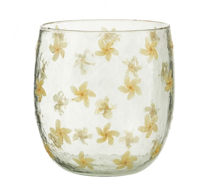 Skleněný veliký svícen / váza se žlutými květy Hurricane - Ø 19*20 cm J-Line by Jolipa