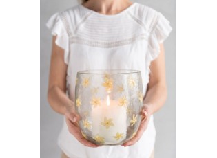 Skleněný veliký svícen / váza se žlutými květy Hurricane - Ø 19*20 cm