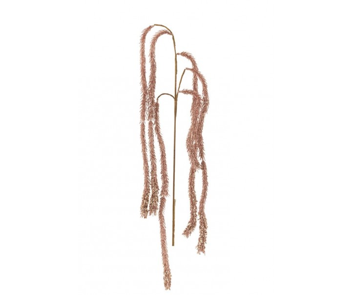 Růžová třpytivá dekorační převislá větvička s listy Branch Leaf - 60 cm J-Line by Jolipa