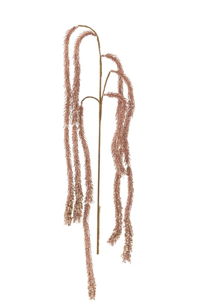 Růžová třpytivá dekorační převislá větvička s listy Branch Leaf - 60 cm
