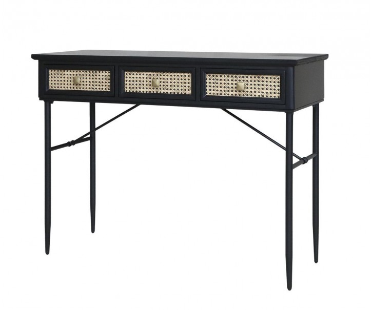 Černý antik dřevěný psací stůl s kovovými nohami - 110*42*80 cm Chic Antique