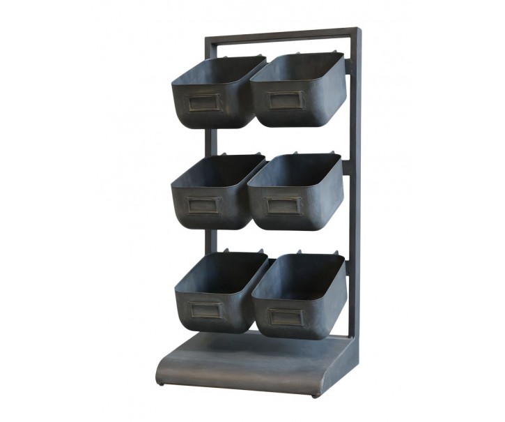 Černá kovová police se 6-boxy - 27*23*57 cm Chic Antique