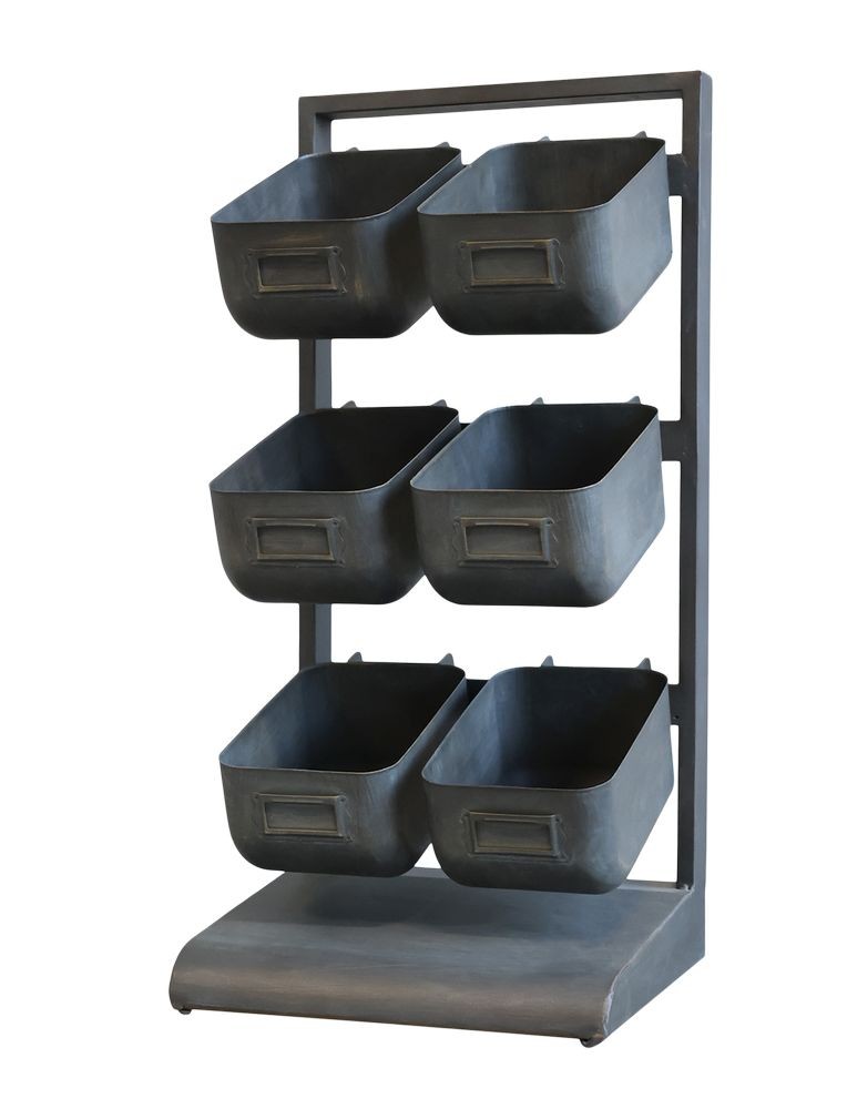 Černá kovová police se 6-boxy - 27*23*57 cm