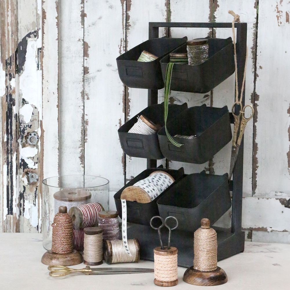 Granitová antik kovová police se 6-boxy - 27*23*57 cm Chic Antique Granitová antik kovová police se 6-boxy - 27*23*57 cm Chic Antique