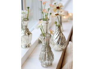 Rtuťová antik skleněná dekorační vázička Vallia - Ø 6*13 cm