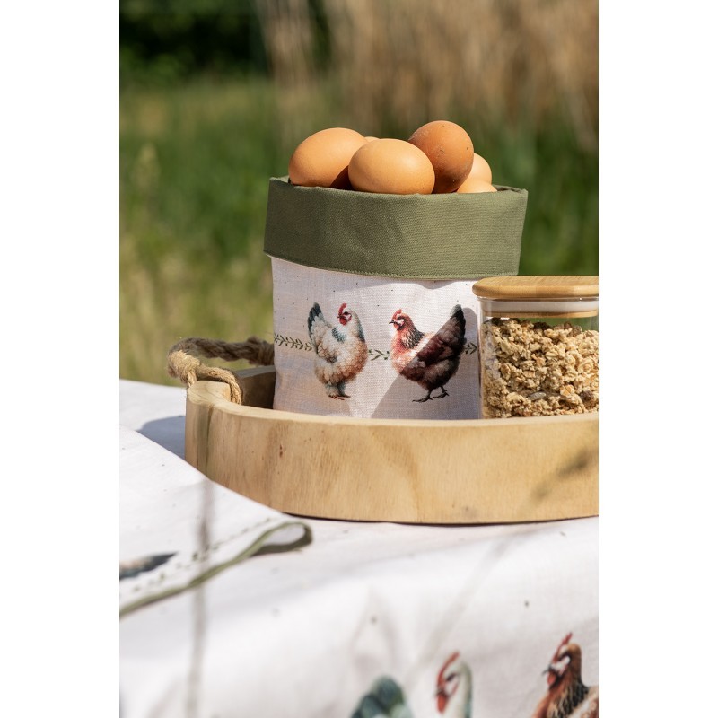 Béžový košík na pečivo se slepičkami Barnyard Chicken - Ø 15*16 cm Clayre & Eef Béžový košík na pečivo se slepičkami Barnyard Chicken - Ø 15*16 cm Clayre & Eef