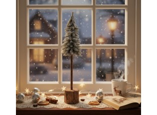 Vánoční dekorace jehličnatý stromek na dřevě - Ø 10*48 cm