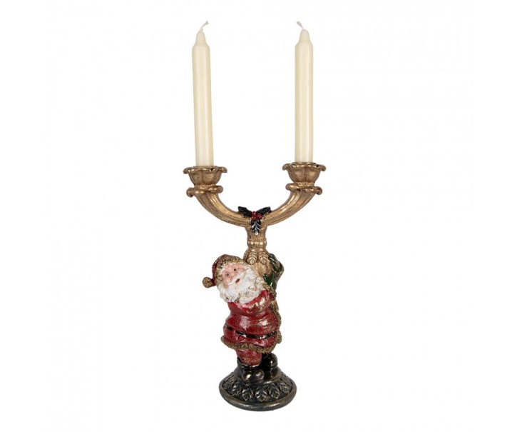 Svícen na 2 úzké svíčky Santa - 17*10*28 cm Clayre & Eef