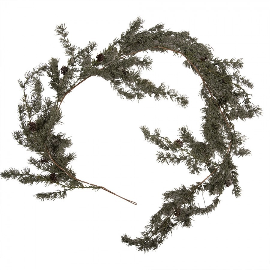 Levně Vánoční zelená cedrová girlanda se šiškami a LED - 20*7*180 cm / 3*AA 66431