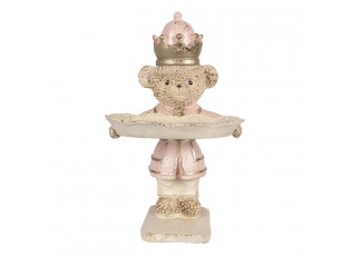 Béžovo-růžová dekorace medvídek držící podnos - 14*13*24 cm