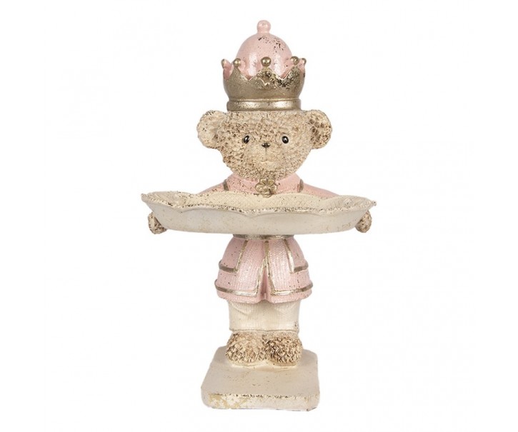 Béžovo-růžová dekorace medvídek držící podnos - 14*13*24 cm Clayre & Eef