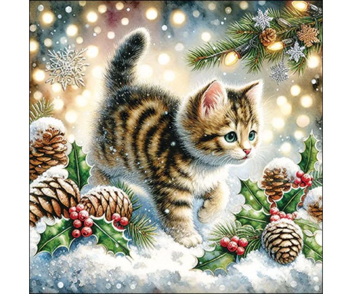Papírové ubrousky s kočičkou ve sněhu Cute cat - 33*33 cm (20ks) Ostatní
