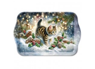 Melaminový tácek s kočičkou ve sněhu Cute cat - 13*21 cm