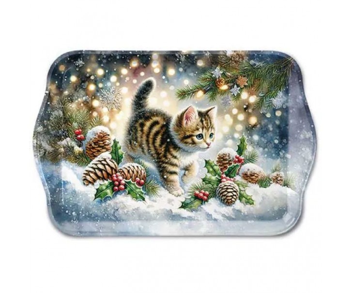 Melaminový tácek s kočičkou ve sněhu Cute cat - 13*21 cm Ostatní