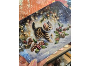 Melaminový tácek s kočičkou ve sněhu Cute cat - 13*21 cm