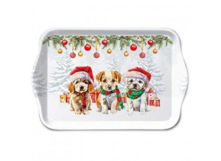 Bílý melaminový tácek s pejsky Cute Puppies - 13*21 cm