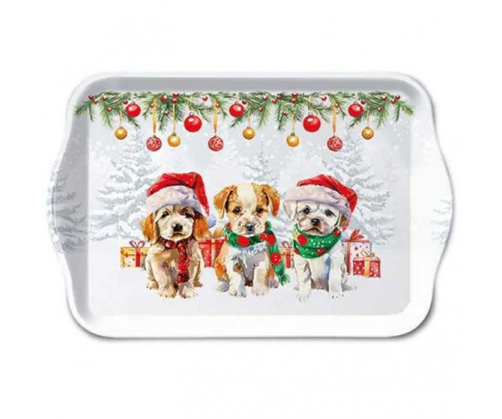 Bílý melaminový tácek s pejsky Cute Puppies - 13*21 cm Ostatní