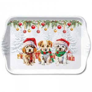 Bílý melaminový tácek s pejsky Cute Puppies - 13*21 cm