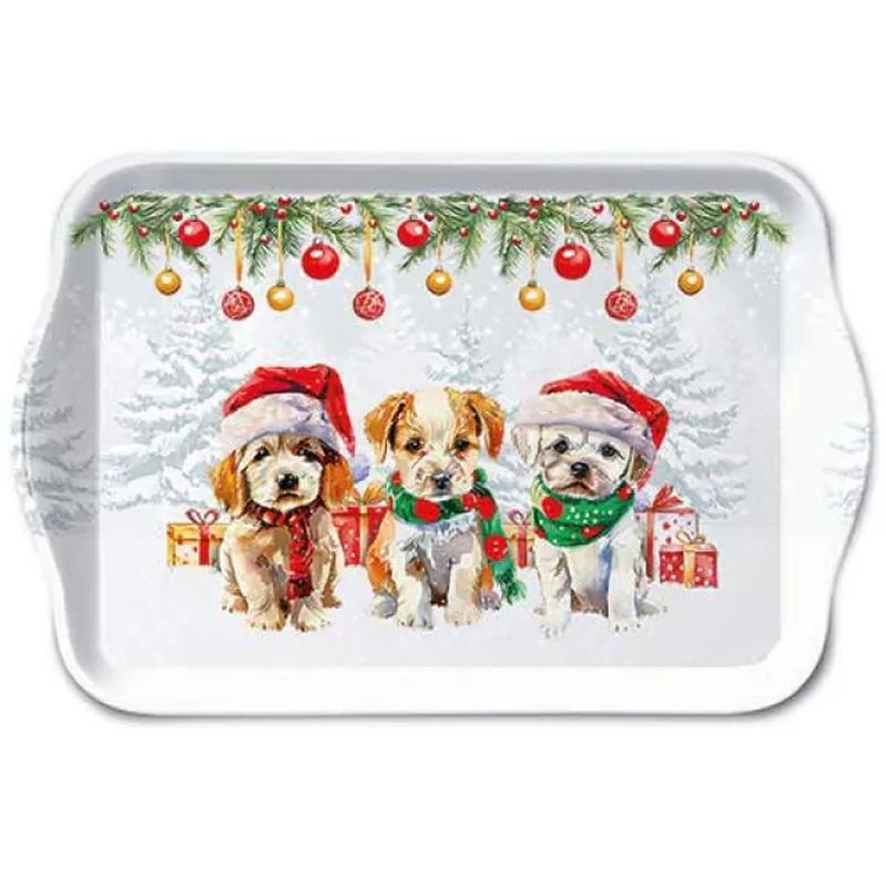 Bílý melaminový tácek s pejsky Cute Puppies - 13*21 cm