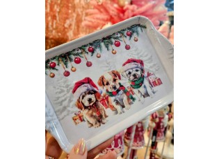 Bílý melaminový tácek s pejsky Cute Puppies - 13*21 cm