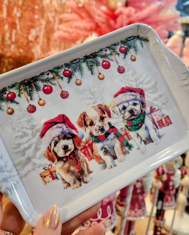 Bílý melaminový tácek s pejsky Cute Puppies - 13*21 cm
