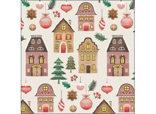 Krémové papírové ubrousky domečky Christmas - 33*33 cm (20ks)