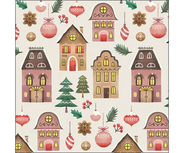 Krémové papírové ubrousky domečky Christmas - 33*33 cm (20ks) Ostatní