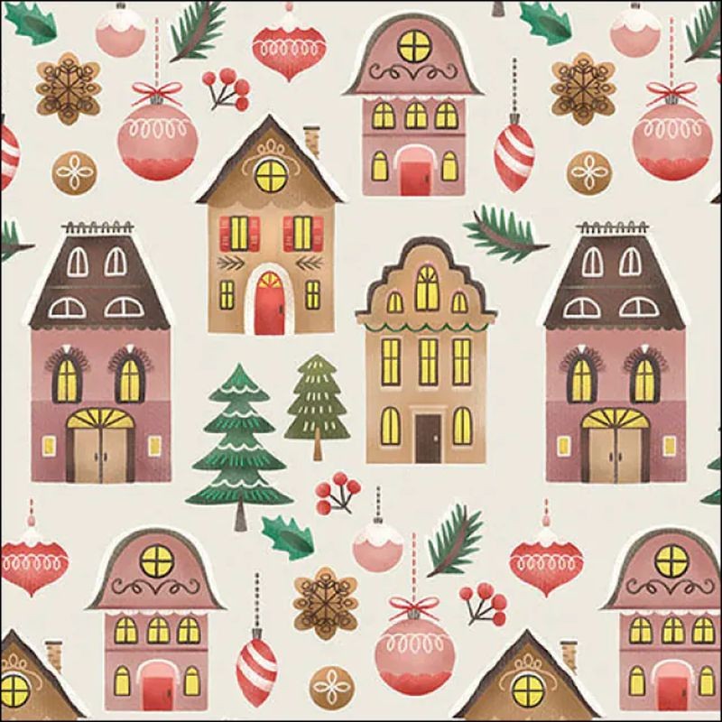 Krémové papírové ubrousky domečky Christmas - 33*33 cm (20ks)