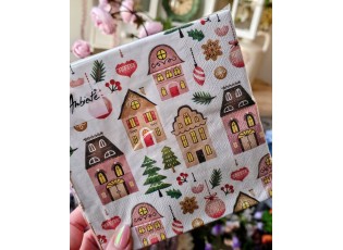 Krémové papírové ubrousky domečky Christmas - 33*33 cm (20ks)