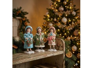 Dekorace dívka v zeleném plášti držící košíček a zdobená třpytkami - 8*9*18 cm