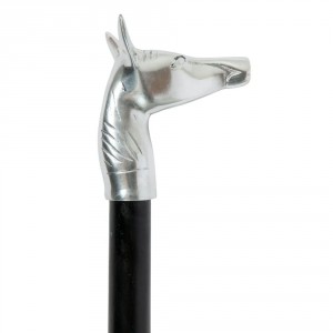 Černá dřevěná hůl s hlavou koně Horse - 98*5*9,5 cm