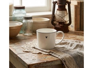 Bílý hrnek s černým srdíčkem Lovely Day - 12*8*7 cm / 275 ml