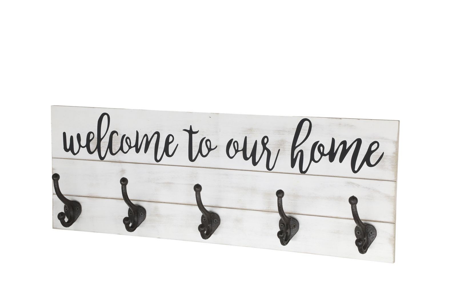 Krémový antik nástěnný věšák s háčky Welcome - 70*8*25 cm