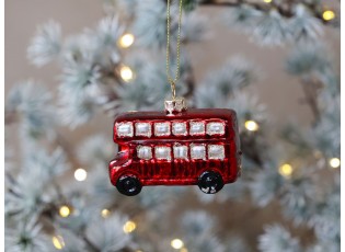 Červená skleněná vánoční ozdoba autobus - 6*3*5 cm