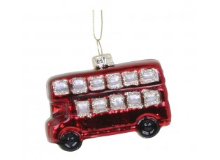 Červená skleněná vánoční ozdoba autobus - 6*3*5 cm