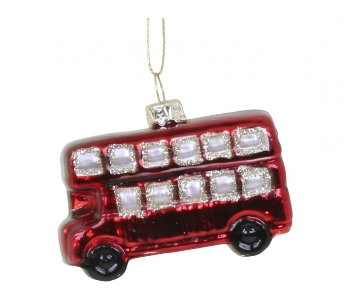 Červená skleněná vánoční ozdoba autobus - 6*3*5 cm Chic Antique