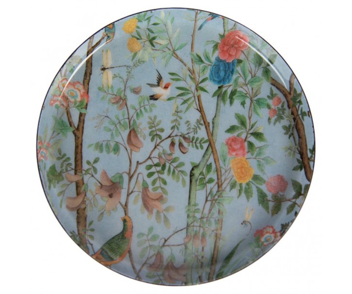 Modrý kovový podtácek Antique Garden - Ø 11*1 cm Clayre & Eef