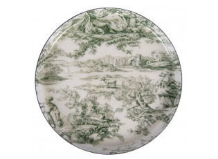 Bílo-zelený kovový podtácek Antique - Ø 11*1 cm