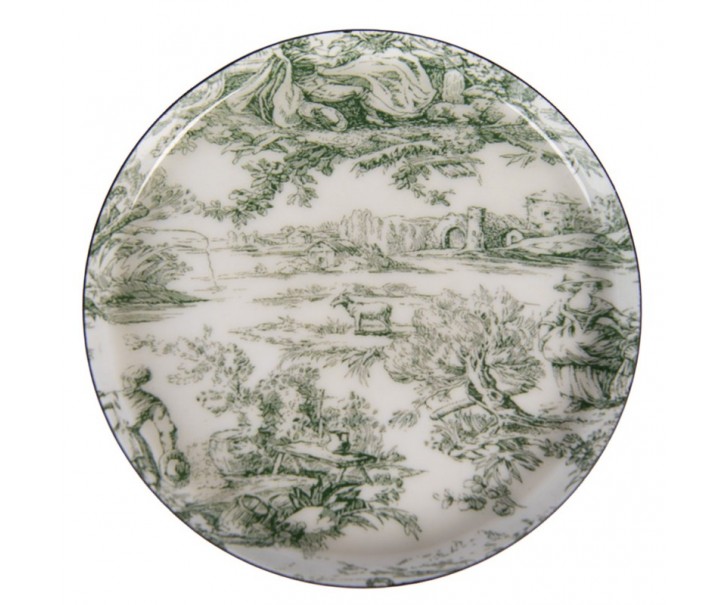 Bílo-zelený kovový podtácek Antique - Ø 11*1 cm Clayre & Eef