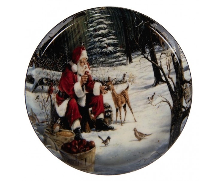 Barevný kovový podtácek Santa - Ø 11*1 cm Clayre & Eef