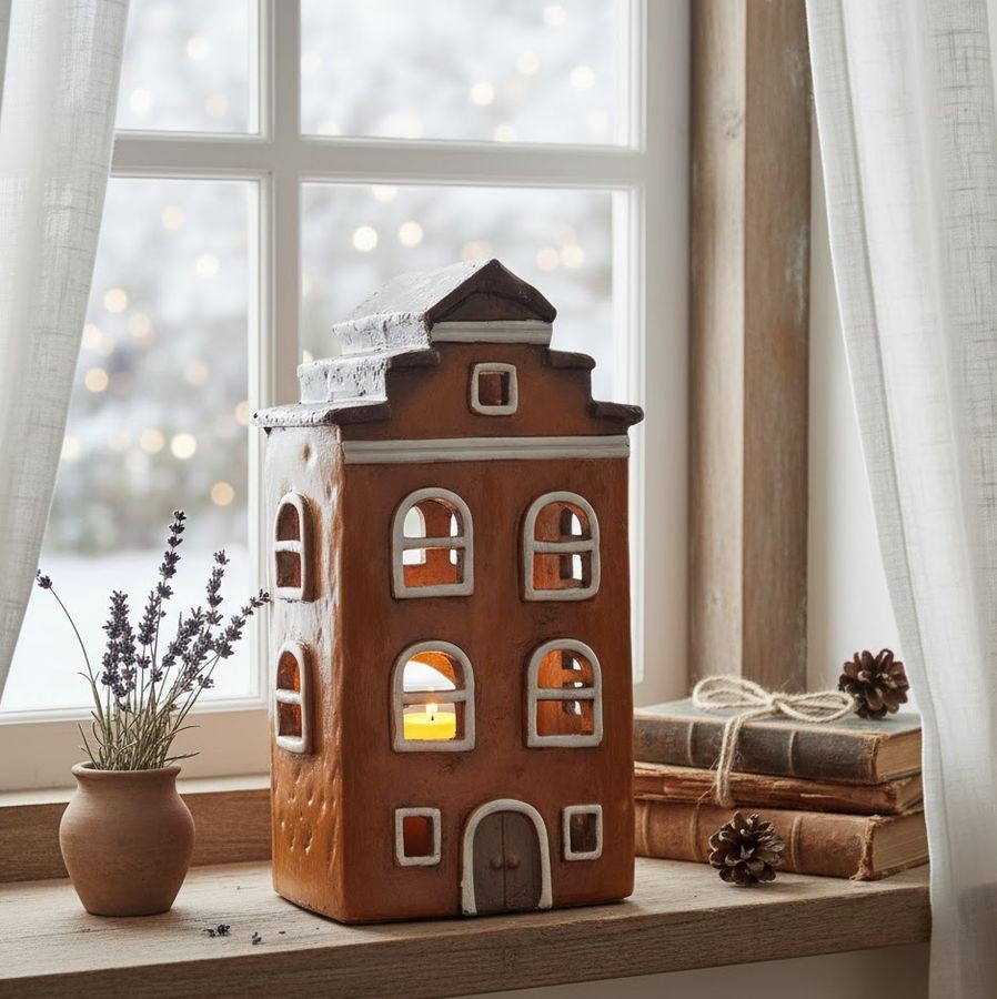 Cihlový domek svícen na čajovou svíčku Homely - 20*15*34 cm