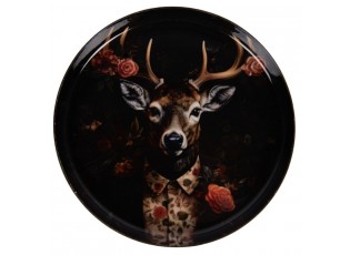 Černý kovový podtácek hlava Jelen s květy - Ø 11*1 cm