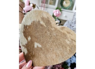 Kožený podtácek ve tvaru srdce hnědá / bílá (bos taurus, taurus) - 14*14*0,3cm