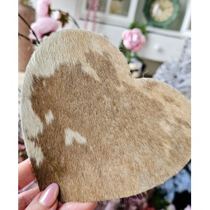 Kožený podtácek ve tvaru srdce hnědá / bílá (bos taurus, taurus) - 14*14*0,3cm